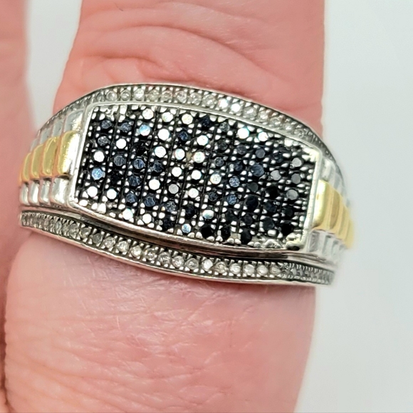 SOLD-EFFY Mens 1/2CTTW Black Diamond and Clear Diamond Ring in 925 Sterling - Picture 7 of 13